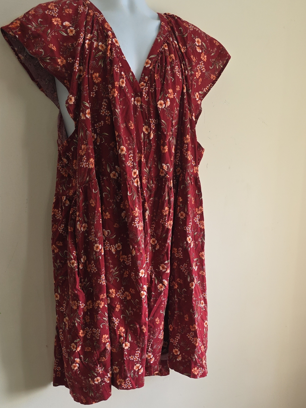 🌸Old Navy Plus Size Floral Burgundy Flutter Sleeve Mini Dress